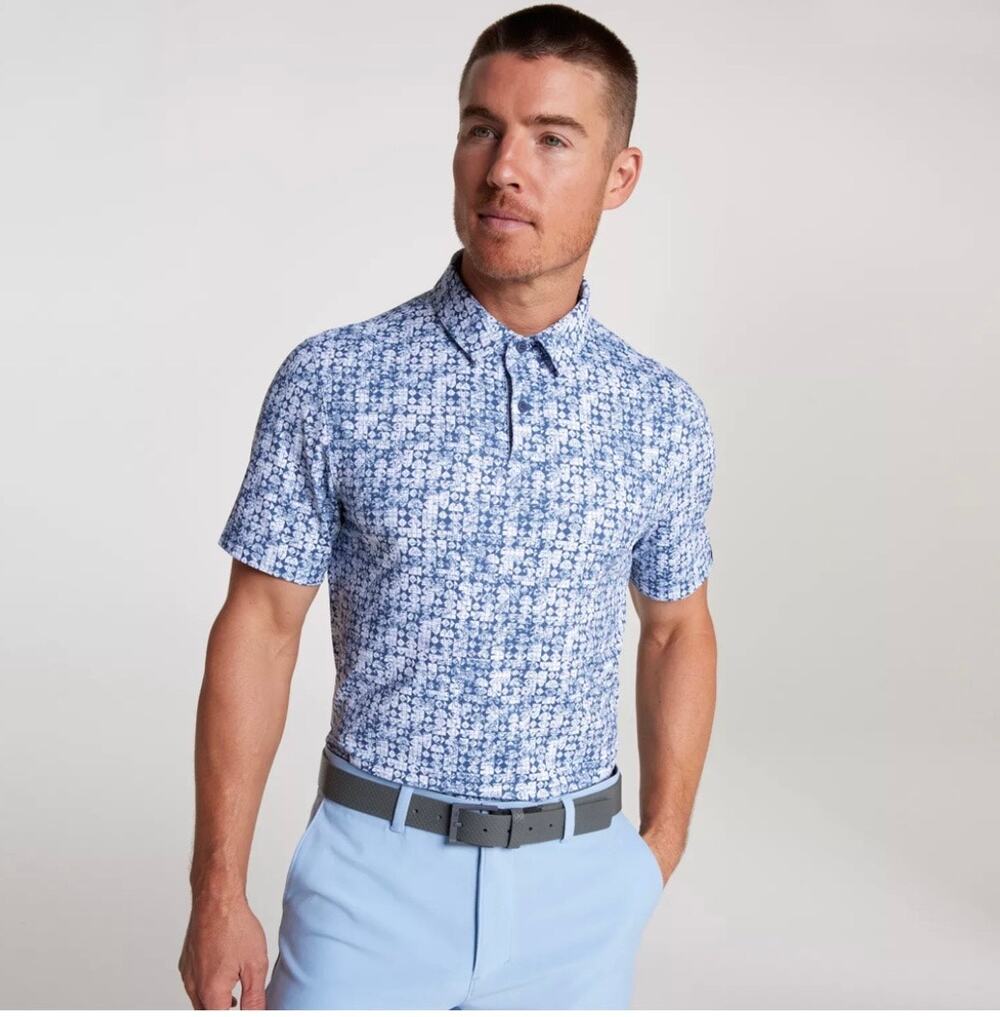 New VRST Men's Stamped Geo Mesh Print Short Sleeve Golf Polo Size Small